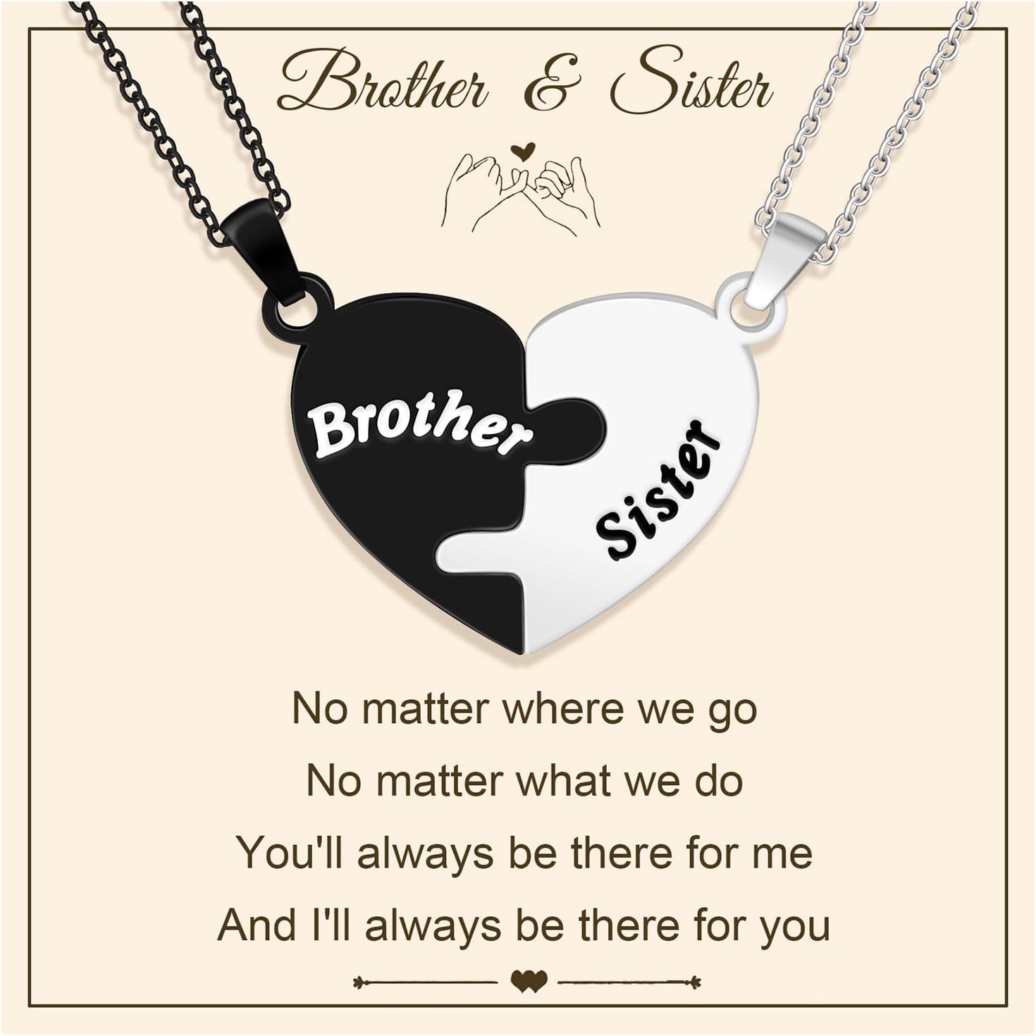 QianSiLi Brother and Sister Necklace Matching Heart Necklace Stainless Steel Heart Necklace for Women Men Back to School Birthday Gifts for Sister Brother Daughter Son