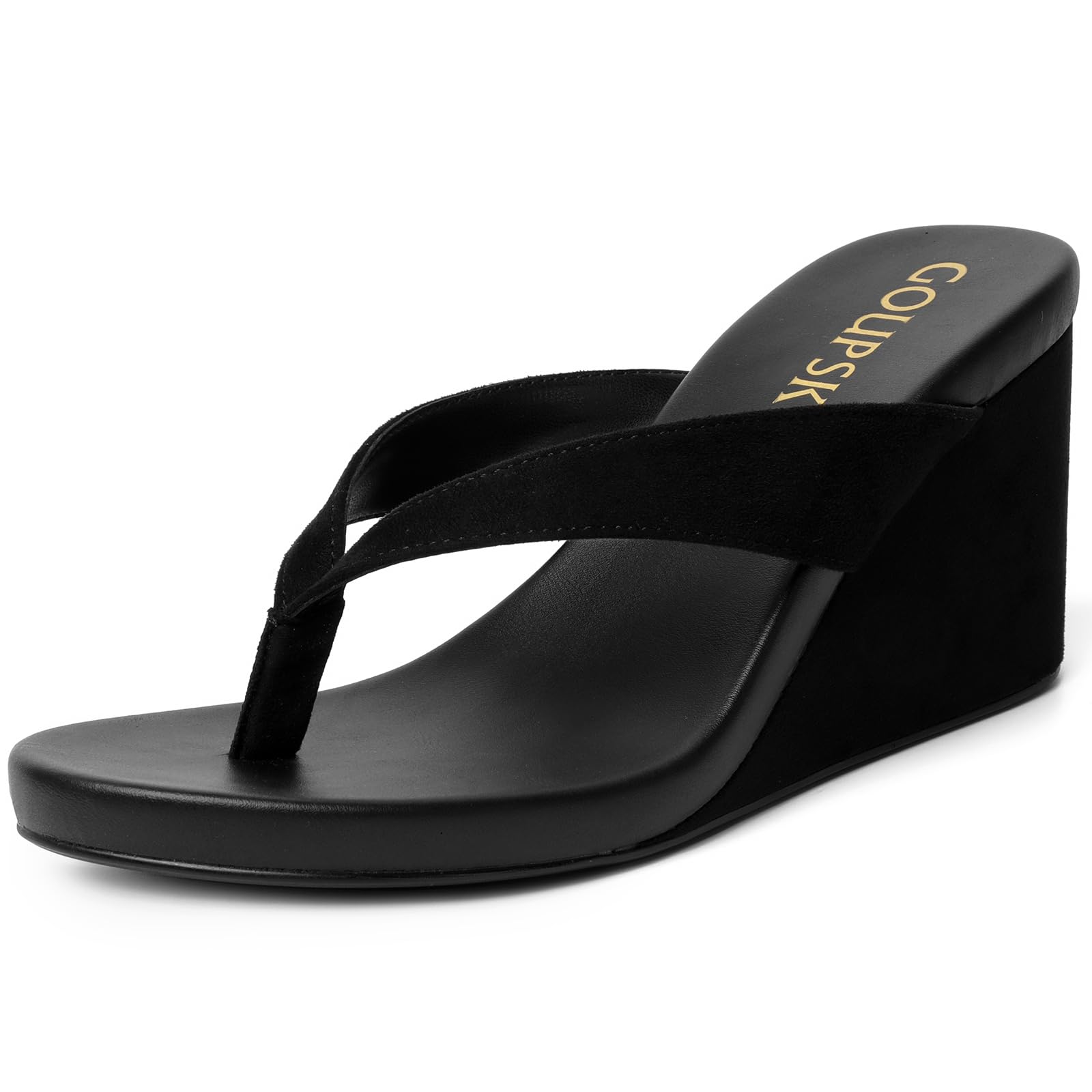 Photo 1 of GOUPSKY Women's Black Suede Wedge Flip Flop Sandals - Size 7.5