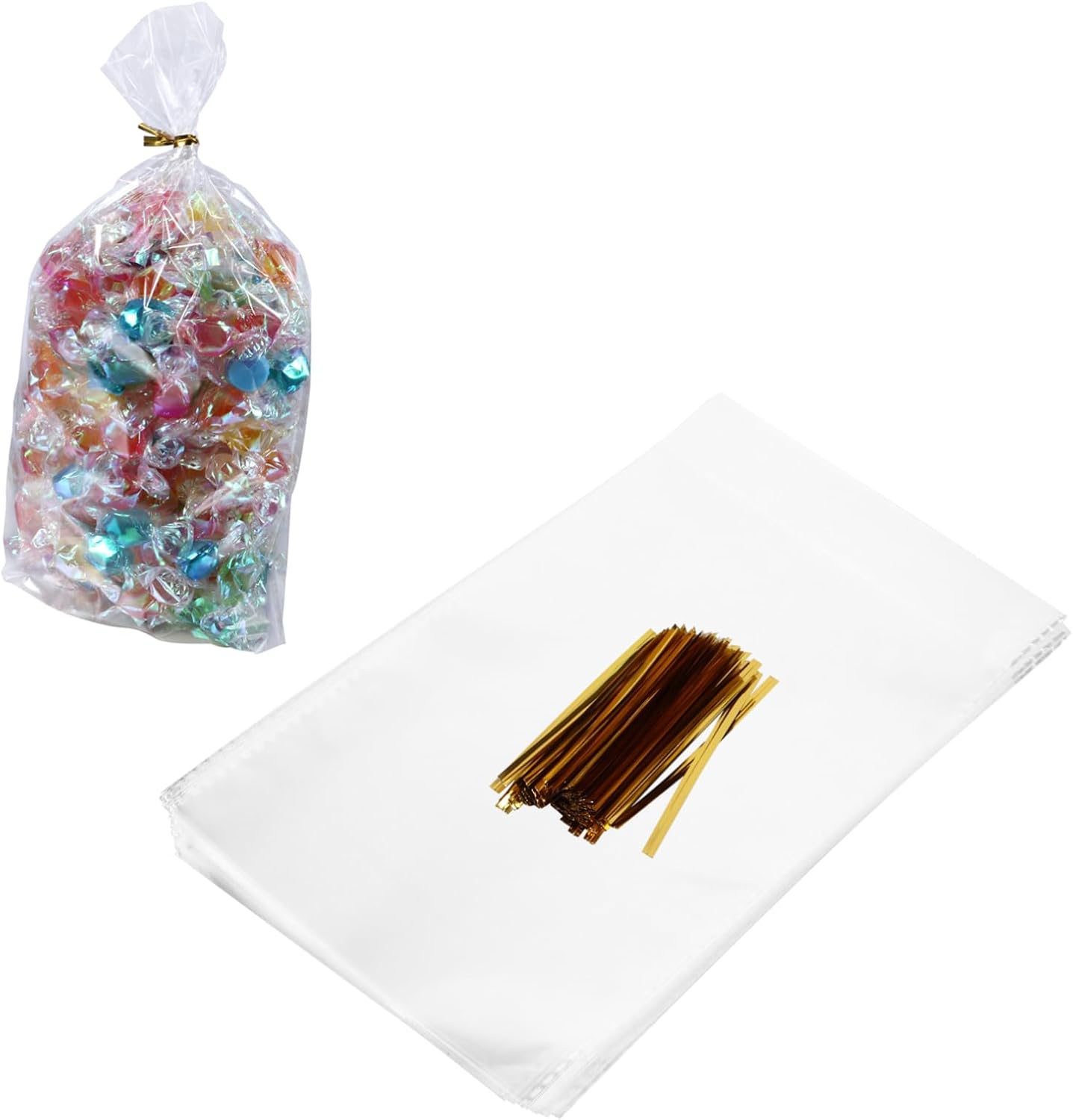 Anneome 400pcs Cellophane Treat Bags Block Bottom for Cookies Candies and Party Favors High Transparency Plastic for Wrapping and Storage