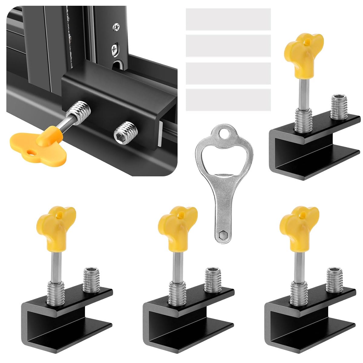 SNOWIE SOFT® 4Pcs Sliding Window Locks with Keys Adjustable Security Aluminum Sliding Door Locks Window Door Lock for Baby Safety Sliding Window Lock Stopper for Home, Office, School - Black