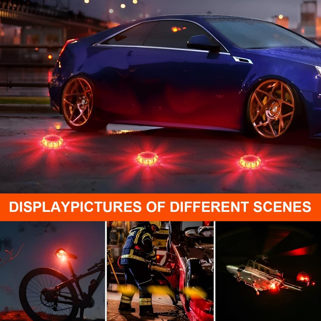 Paquete de 3 luces de advertencia recargables, luces de señalización de iluminación vial LED para automóviles, barcos, buques, iluminación de emergencia