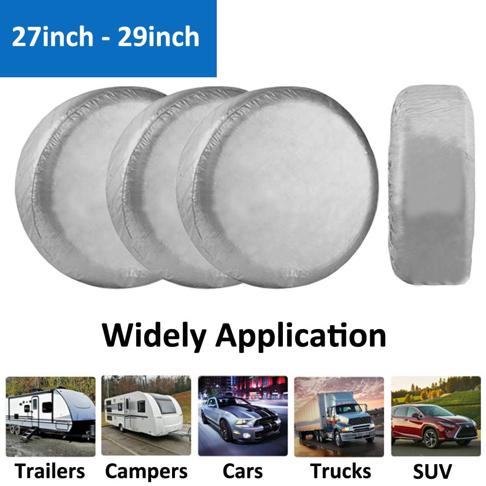 ETOPARS 4 Pièces Housses de Pneus 27-29 Pouces Imperméable Couvre Pneus de Voiture Universel Housses De Roue De Secours Couverture Protecteur Anti Poussière Argent