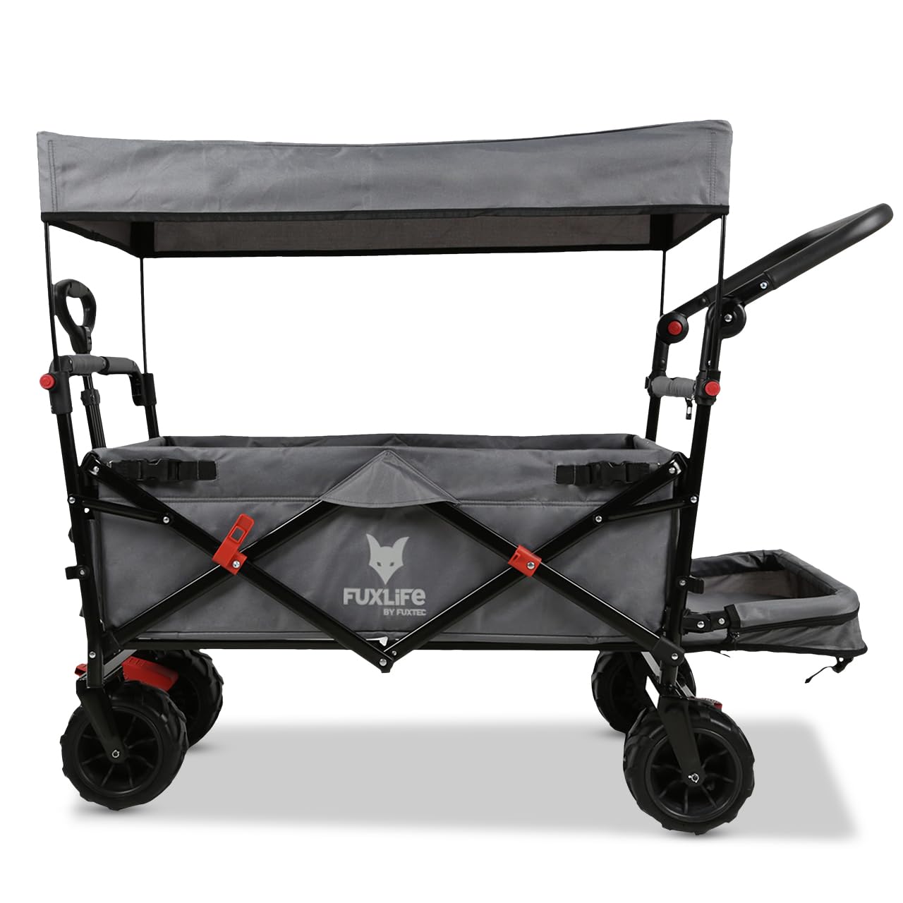 FUXLIFE Carrello da spiaggia FX-CTB800 Grigio - Carrello pieghevole per la spiaggia e il tempo libero - Interno imbottito - Tettuccio parasole - Ruote fuoristrada per sabbia e terreno