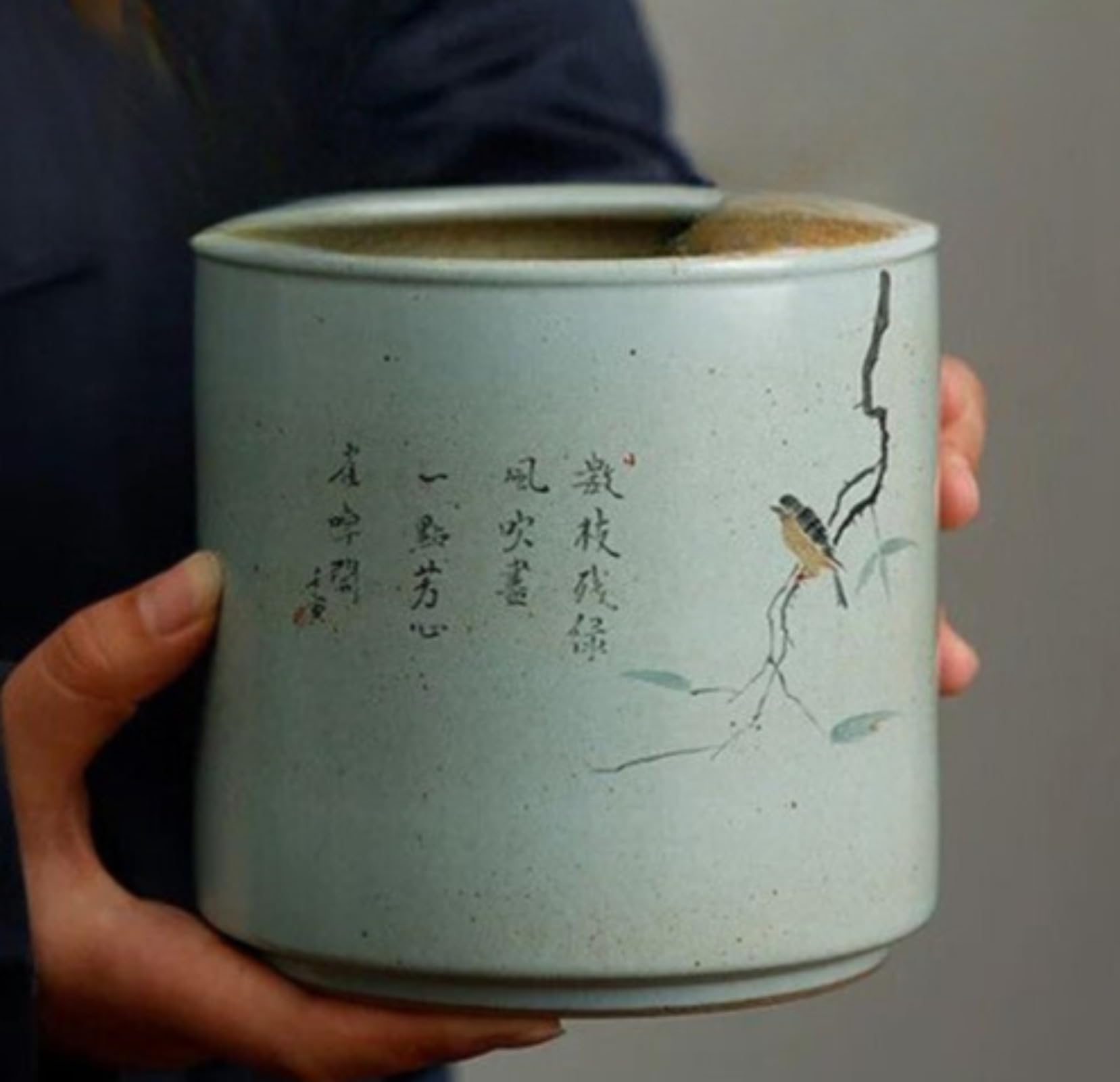 Mao - Portalápices dibujado a mano, 14,5 cm, adorno de cerámica para bolígrafos