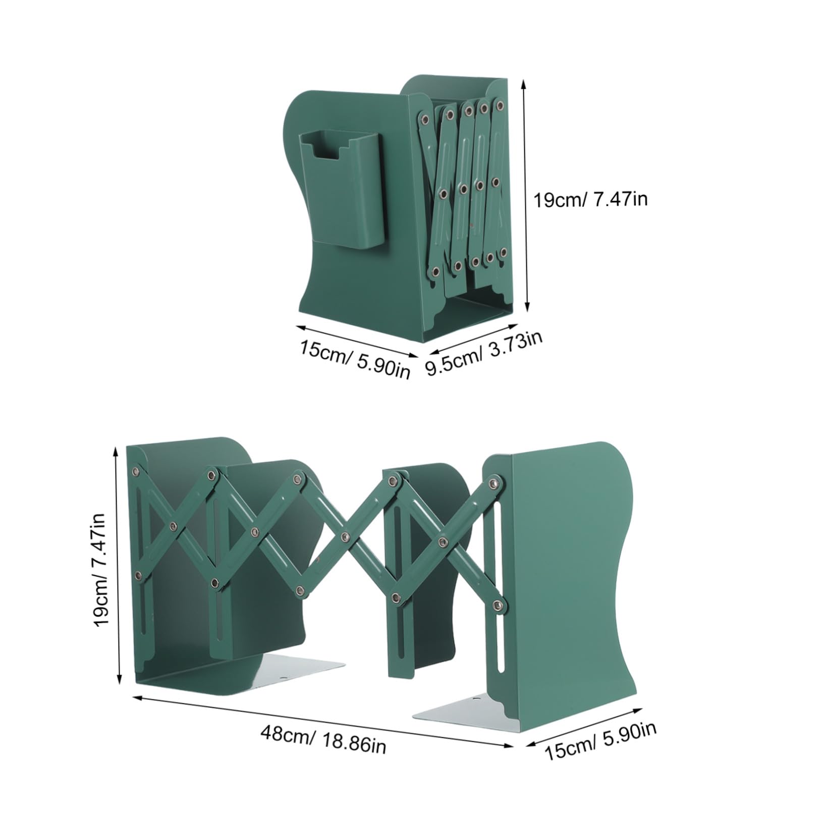 Sujetalibros Ajustables de Metal Verde con Diseño Extensible