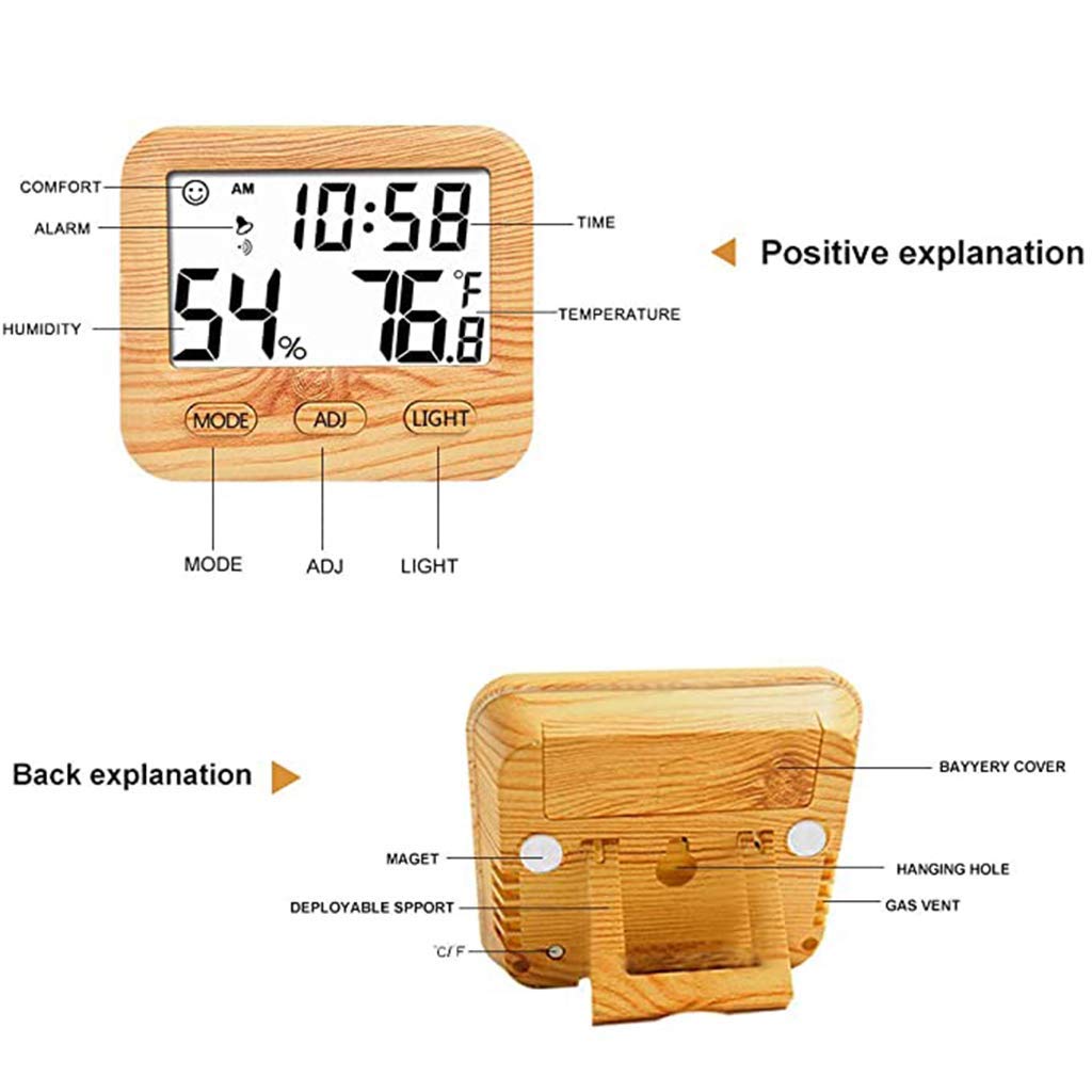 Termometro e igrometro Digitale per Interni Domestici, igrometro Digitale, Orologio e Display dell'ora integrati, misuratore di monitoraggio accurato per casa, Ufficio, Serra, Bianco (Giallo)