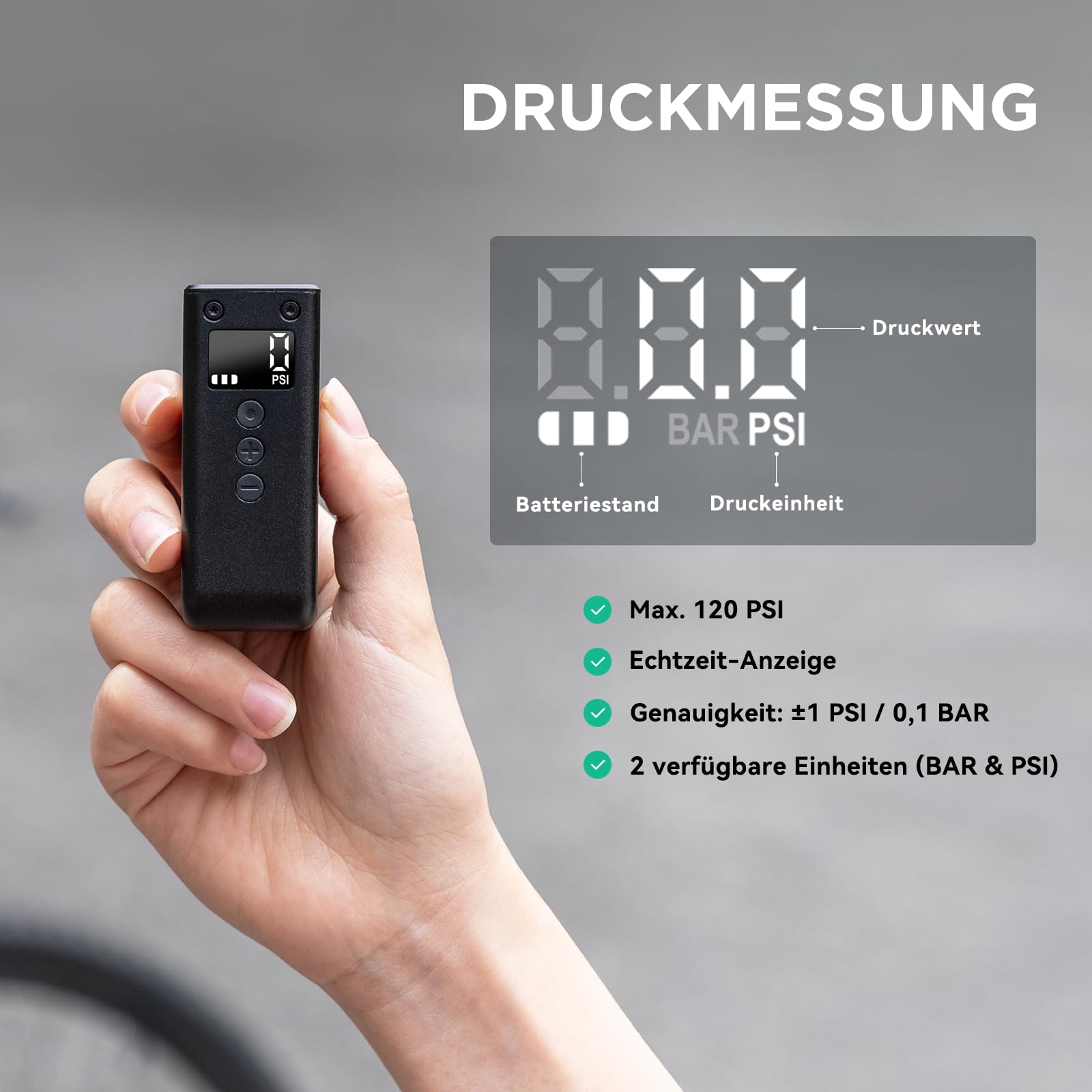 CYCPLUS AS2 PRO Tiny Fahrradpumpe mit Manometer, max 120 PSI Elektrofahrradpumpe, automatische Abschaltung, mit Presta- und Schrader-Ventil für E-Bike, Mountainbike, Citybike und Rennrad(2025 Version)