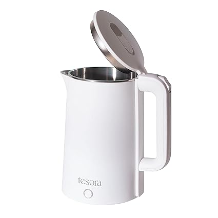 Tesora Large Premium Electric Kettle | Stainless Steel Internals | 1.8 L | 1500 Watts | Overheating & Boil Dry Protection & Cool Touch Double Wall | White