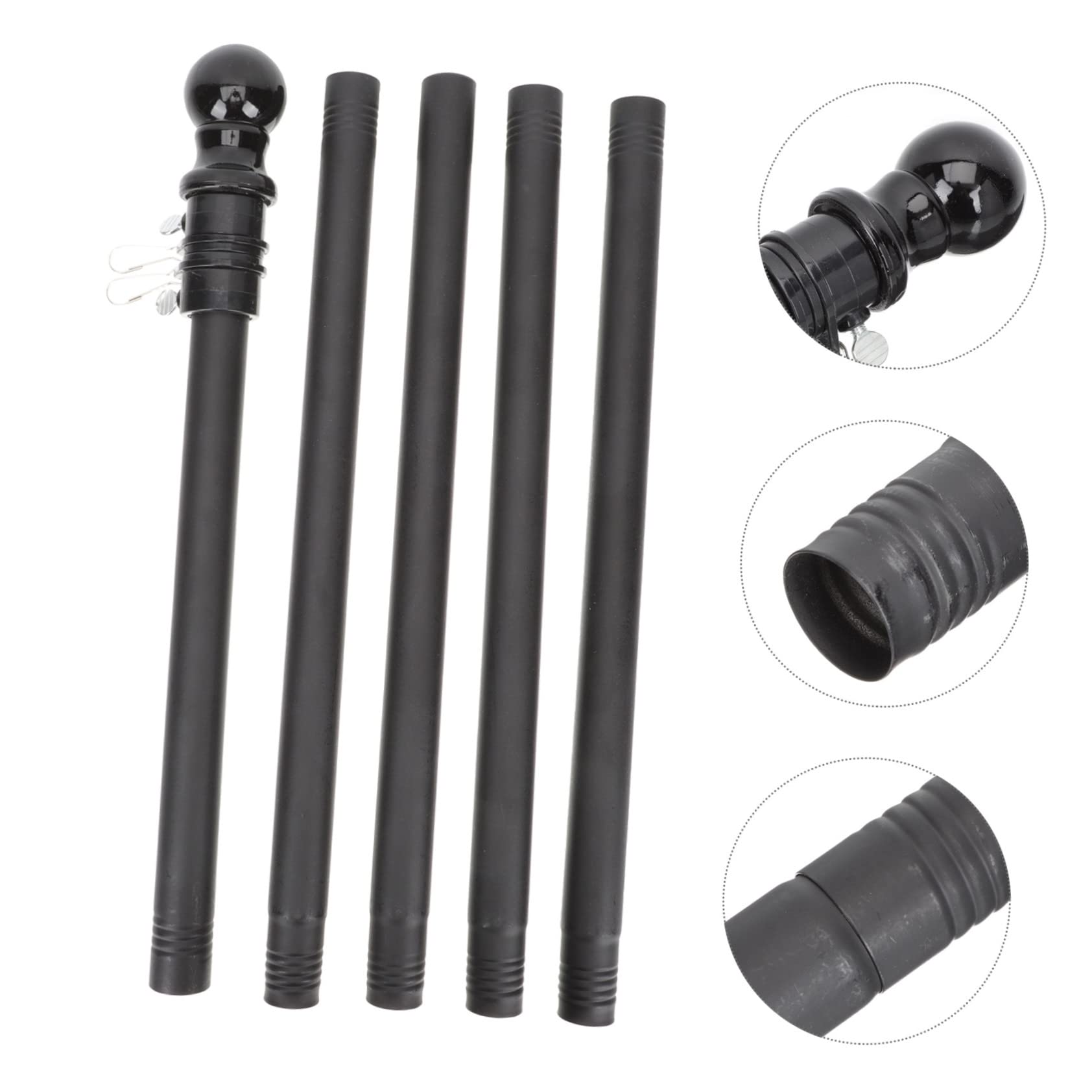Pennone Bandiera da Esterno 6ft 5 Pezzi Nero Acciaio Inox