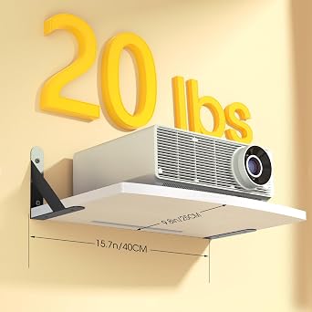 DAWASAPAT Projector Wall Mount Floating Shelf, 15.7 * 9.8 inch White Mini Shelf Stand/Rack Holder/Router Shelf Modem Cable Box Shelf with Cable Ties