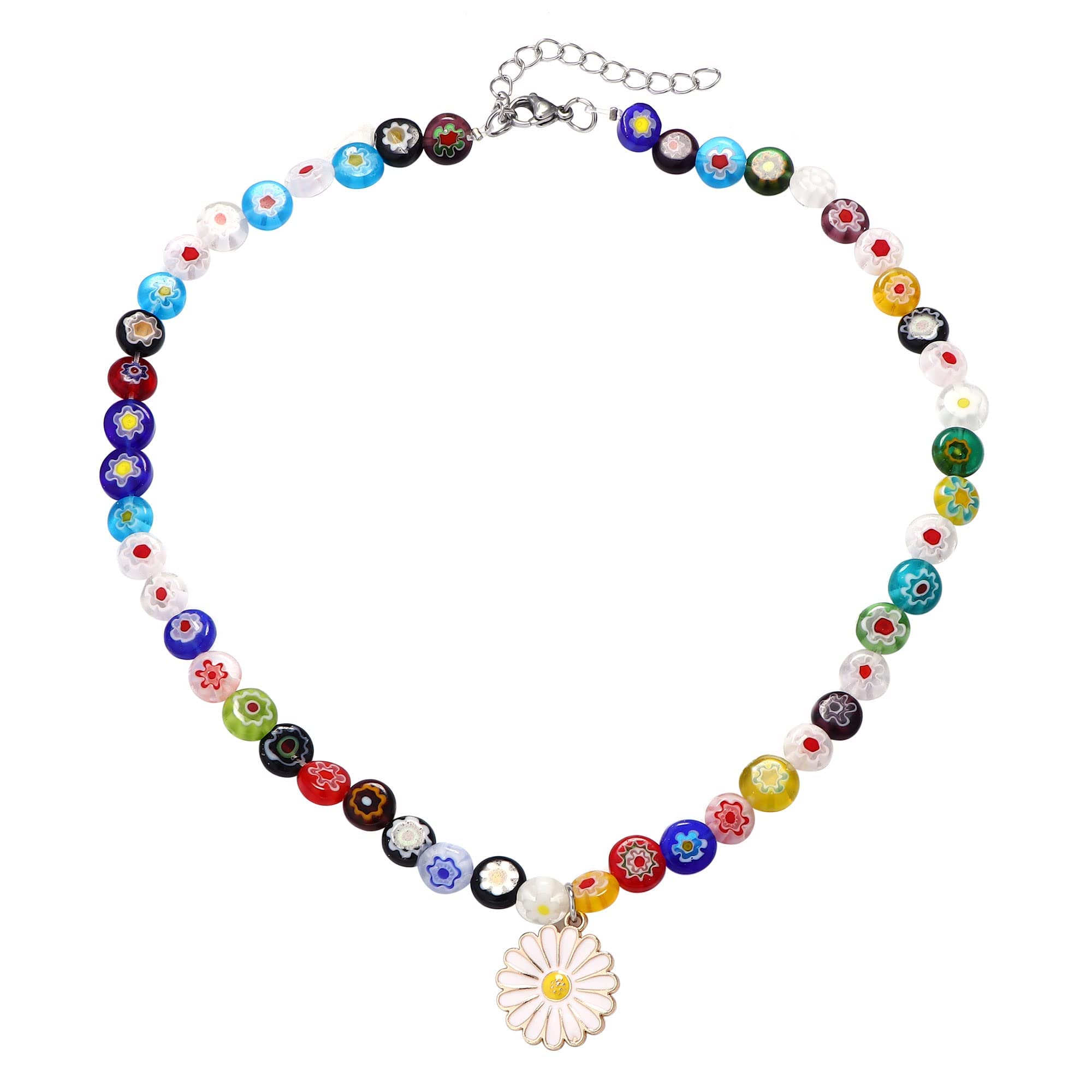 AdramataBohemia Collar con Colgante, Collar de Cuentas de Colores para Mujeres, Collar de Margaritas de Colores para Niñas Collar de Verano