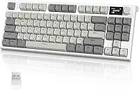 ATTACK SHARK K86 Teclado mecânico sem fio RGB para jogos, teclado com fio 2.4 GHz/BT5.0/USB-C, Layout 75% TKL com tela colorida TFT HD de 1.2'' e botão CNC, interruptor linear TTC Hot-Swap(Cinza)