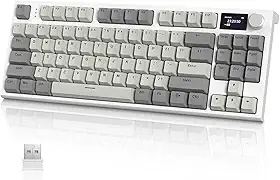 ATTACK SHARK K86 Teclado mecânico sem fio RGB para jogos, teclado com fio 2.4 GHz/BT5.0/USB-C, Layout 75% TKL com tela colorida TFT HD de 1.2'' e botão CNC, interruptor linear TTC Hot-Swap(Cinza)
