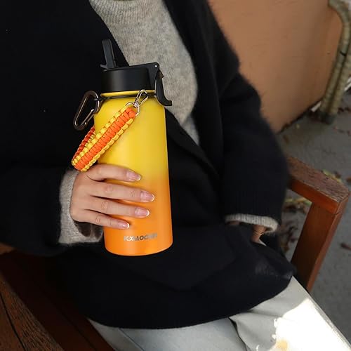 Miniatura 7 de KXIAOCHEN Botella de agua aislada, botella de agua de acero inoxidable, 2 tapas (con pajilla y tapa con asa), botellas de agua metálicas de boca