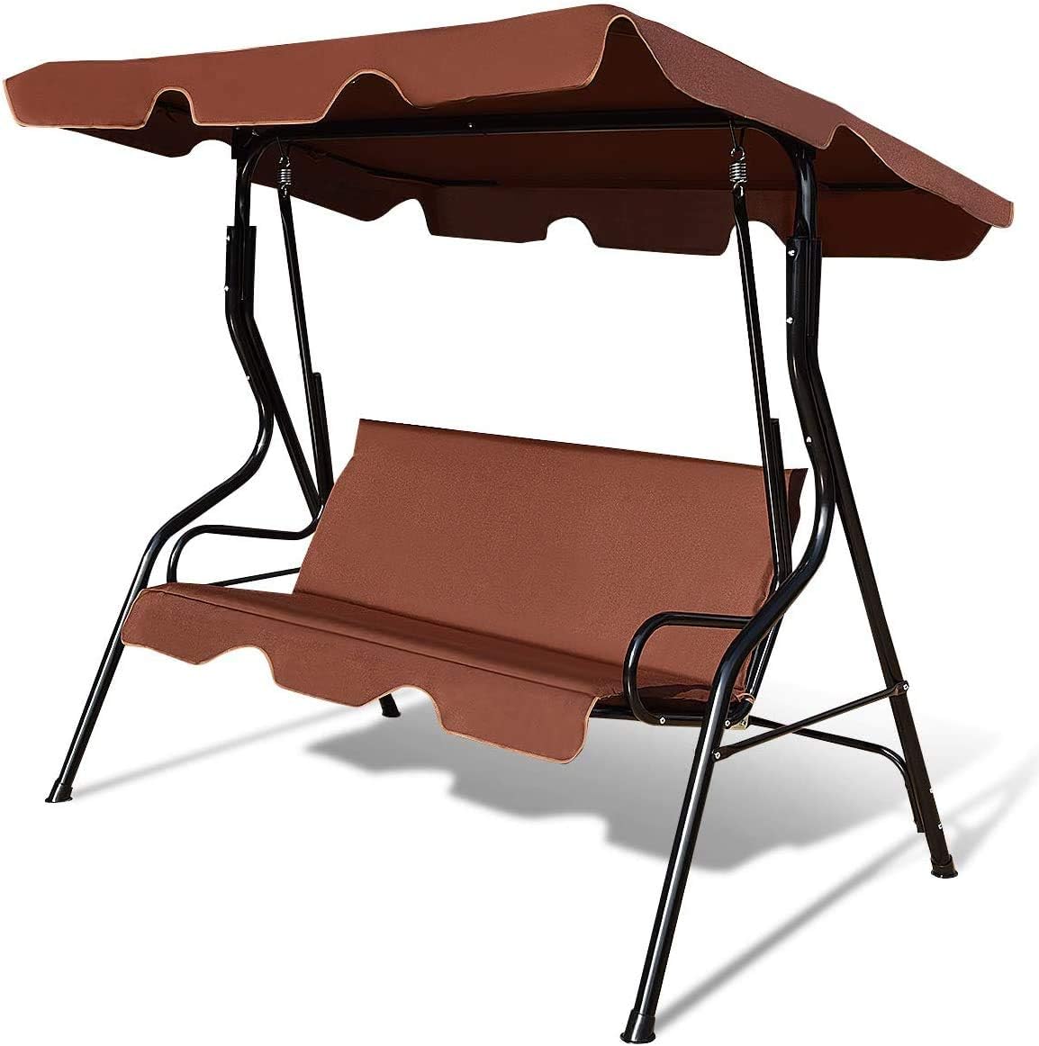 koonlert14 Outdoor Patio Canopy Swing Glider Hammock Cushioned Seat Stable Powder-Coated Finish Steel Frame - Coffee/Brown #1909