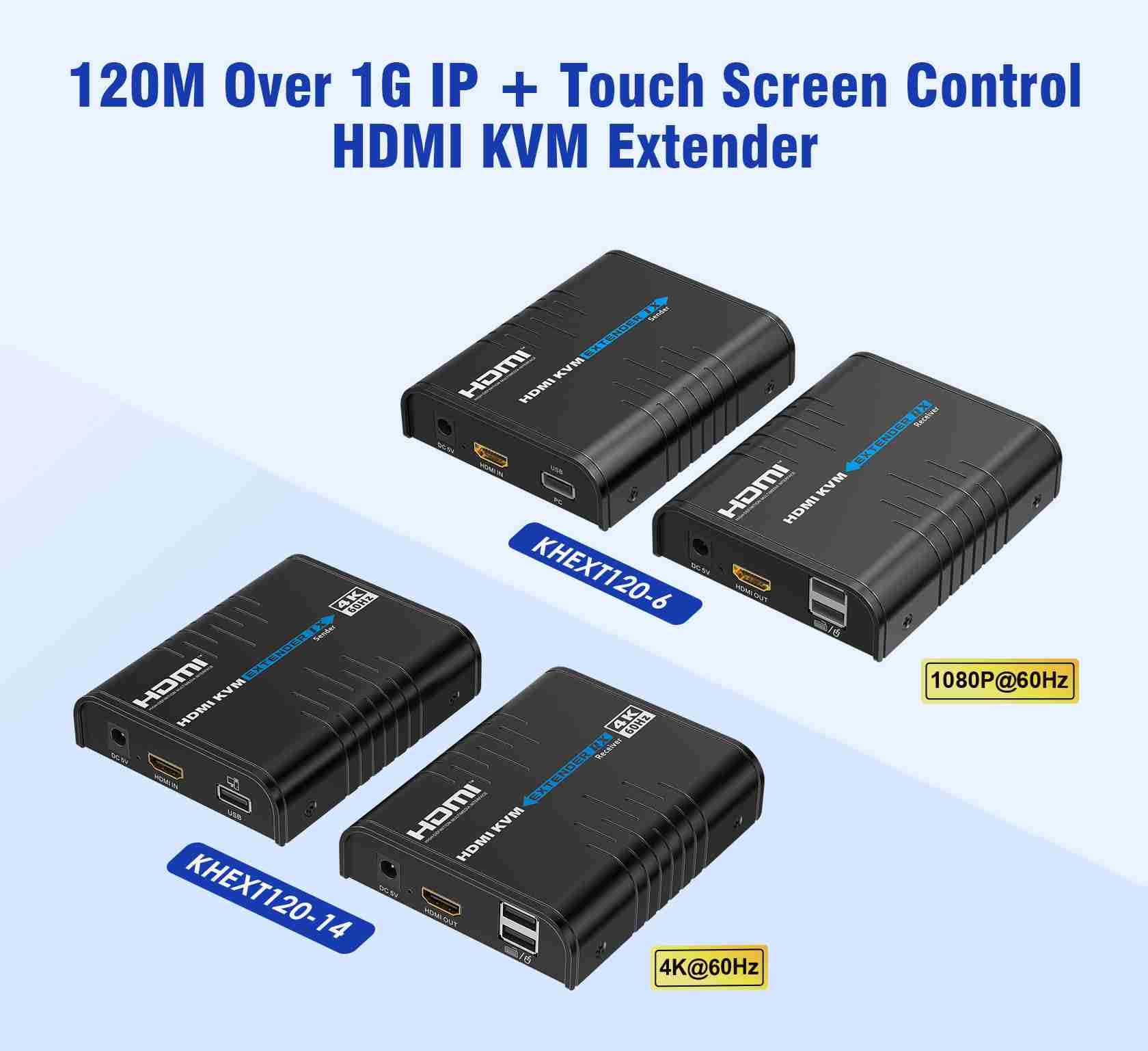 PremiumCord 4K HDMI KVM Extender mit USB 2.0 bis zu 120 m über LAN, über IP, CAT5/5e/6, UHD 4K 2160p 60Hz, Full HD 1080p, 4:4:4, HDMI 2.0, HDCP 2.2, Robustes Aluminiumgehäuse