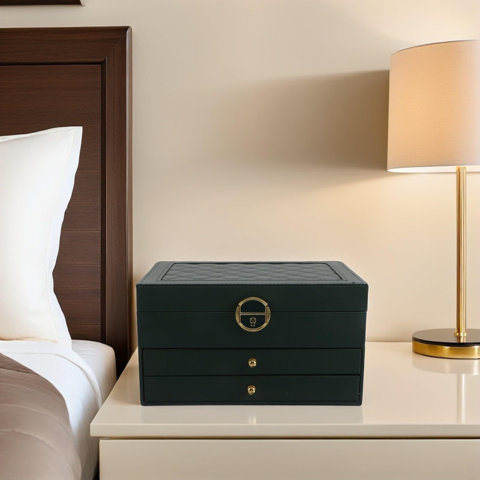 Beaupretty Joyero de 3 Capas Apilable de PU con Compartimentos Organizados
