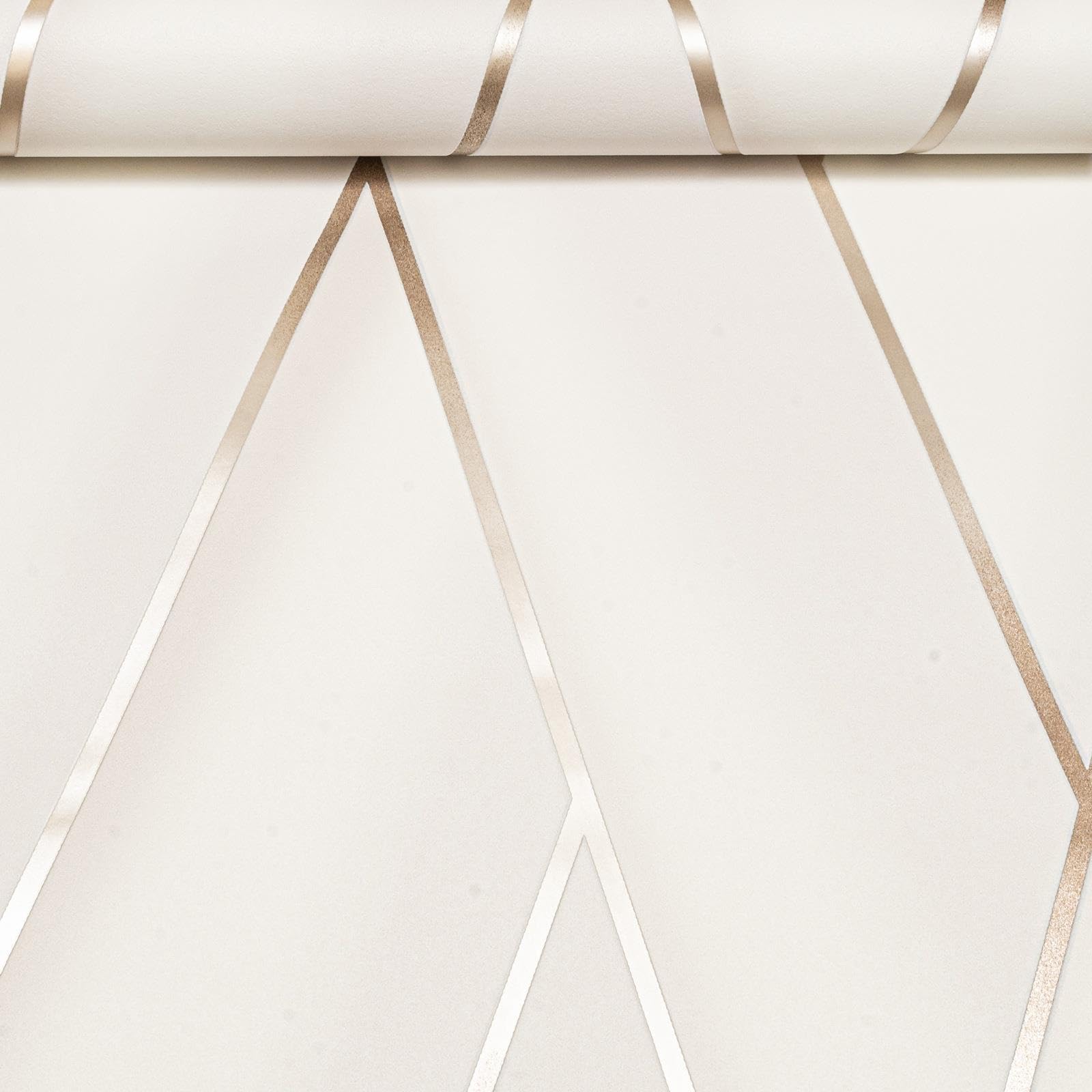 SOPHIE LAURENCE White Geometric Wallpaper Gold Metallic Shimmer Textured Thick Slightly Imperfect Bedroom Bathroom Lounge Hallway 10m x 0.53m Full Roll