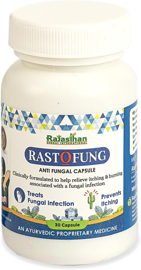 RASTOFUNG Capsules by Rajasthan Aushdhalaya | Itching, fungal Infections & Ringworm | 30 Capsule in 1 pack