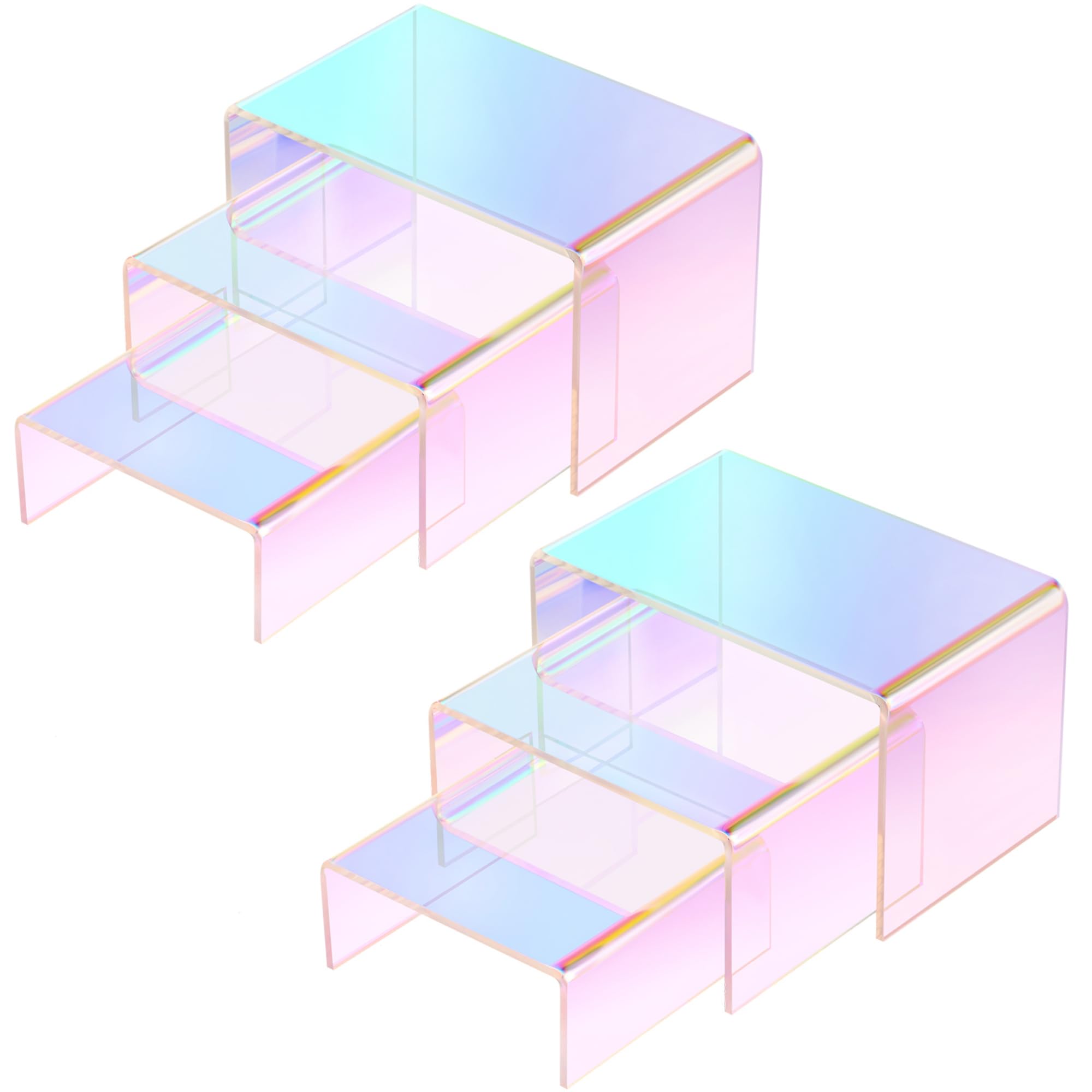 Chuangdi 2 Sets Acrylic Display Risers, Figure Stand, Rainbow, Small Set