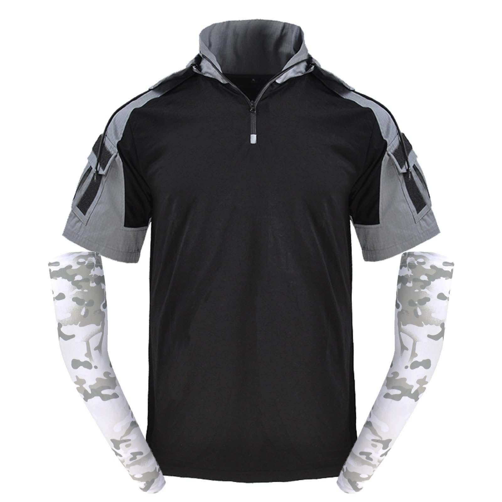 Magliette Tattiche A Maniche Corte da Uomo, Camicia Da Combattimento con Cerniera da 1/4, Maniche Per Le Braccia