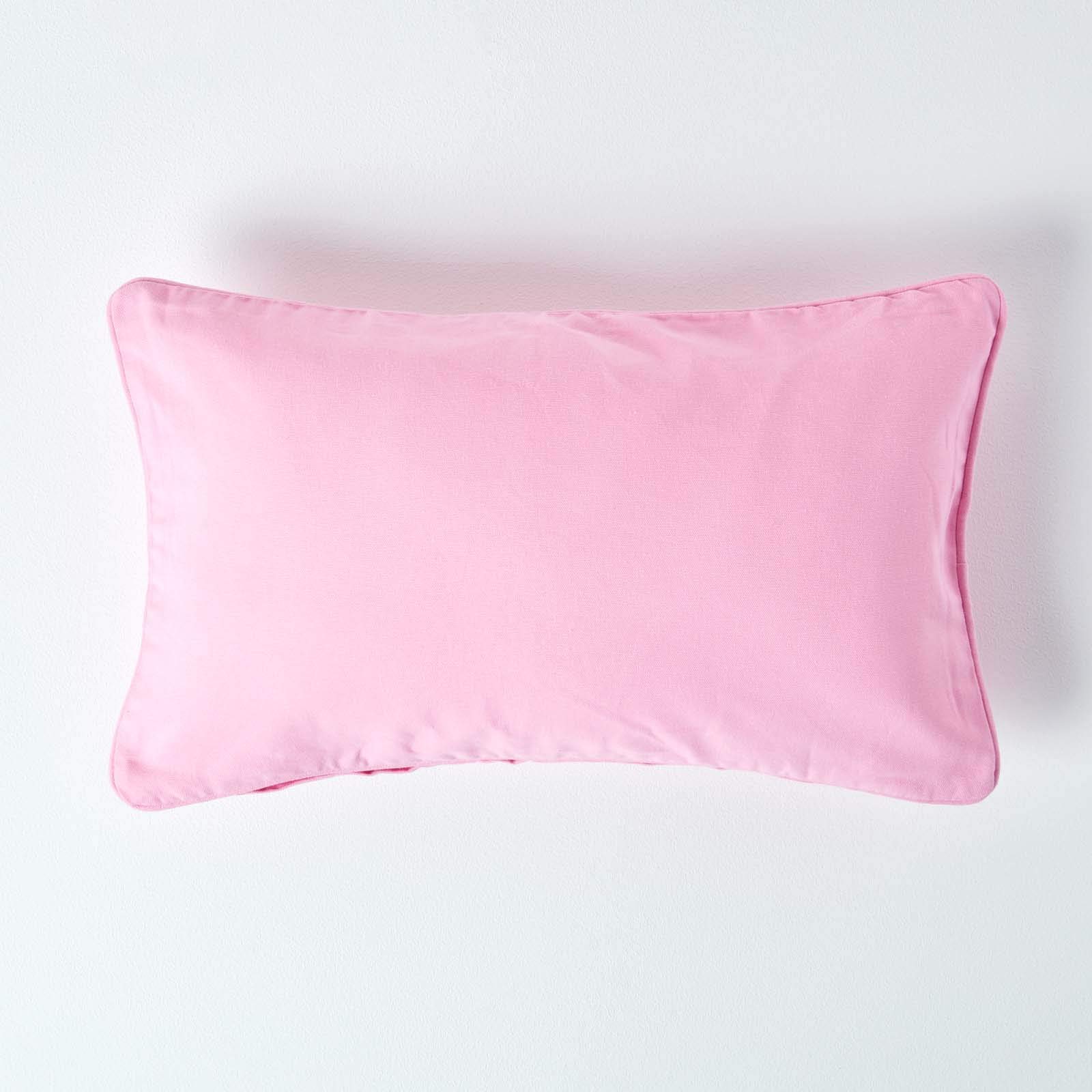 HOMESCAPES - 100% Cotton Plain Pink Cushion Cover - 30 x 50 cm Rectangular - 12 x 20 Inches - Soft Baby Pink- Sofa Cushion Pillow Cover - Washable
