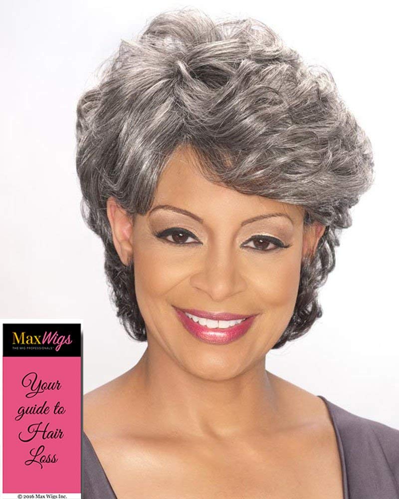 Emily Wig Color FS1B/30 - Foxy Silver Wigs Short Culry Shag Synthetic Full Top Soft Waves African American Women's Machine Wefted Lightweight Average Cap Bundle Hairloss Booklet, Comb
