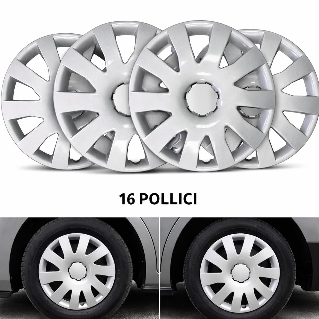 Set 4 Copricerchi 16 Pollici Compatibili con Trafic 2014> Movano Vivaro 2016> NV300 - Coppe Ruota Auto Design Elegante - Kit Completo da 4 Pezzi