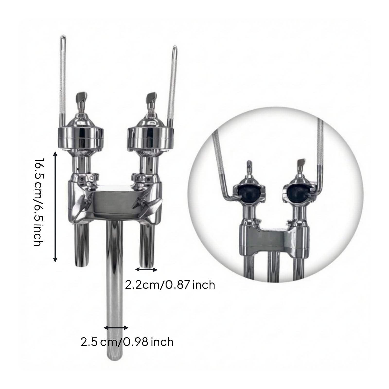 Amagogo Supporto Hardware per Batteria Staffa Tamburo Staffa Tom Morsetto Regolabile Due Prese Montaggio Versatile Aste a L Antiscivolo Lega Cromata Adatto a Sessioni in Studio Spettacoli Prove