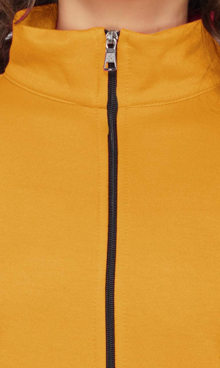 PALOMI Soft Shell Slim Fit Fleece Zipper Jacket with Sheered Thumb Cut and Stand Collar with Pockets for Girls and Women (Yellow Mustard, XXL) 3