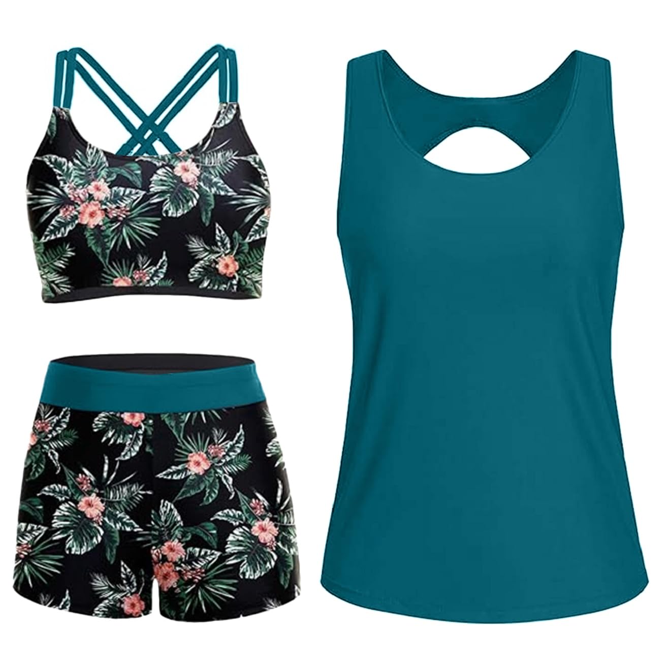 Yutdeng Tankini Mujer 3 Piezas Reductor Barriga Push Up Bañador con Pierna Vientre Plano