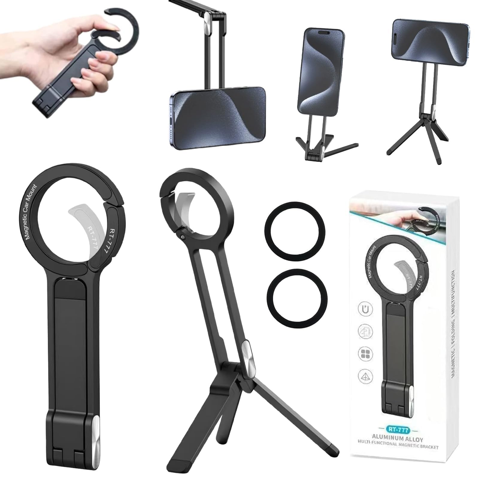 Trípode magnético para teléfono MA38 mini trípode portátil con 2 anillos imán 8