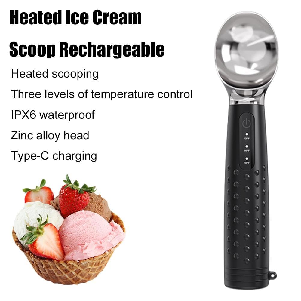 Cuillère à glace chauffante, rechargeable, 3 modes de température, affichage LED, chauffage rapide jusqu'à 71,1 °C, étanche, poignée ergonomique en silicone pour crème glacée dure et desserts