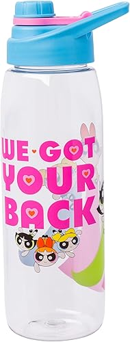 Silver Buffalo Powerpuff Girls We Got Your Back - Botella de agua con burbujas, ranúnculo y flor con tapa de rosca, 28 onzas