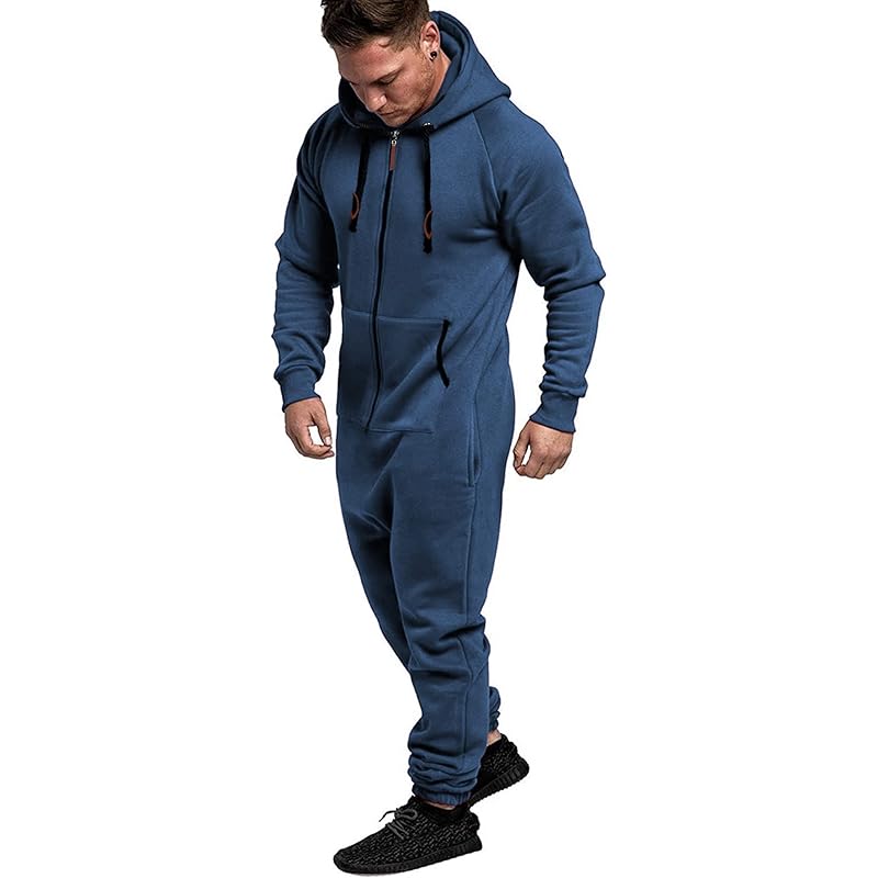 COOFANDY Mens Hooded Jumpsuits Full zip One Piece Lightweight Romper
