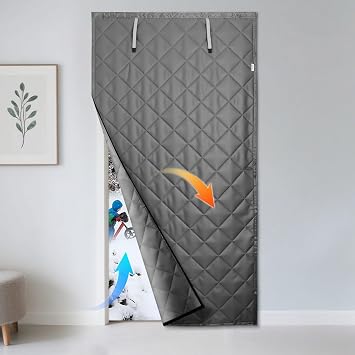 Thermal Insulated Door Curtain Fits 38"x82" Doors Curtain Size 41"x84", Gray Oxford Cloth Thicken Cotton Filled Single Piece Thermal Door Screen for Winter, Keep Cold Air Out