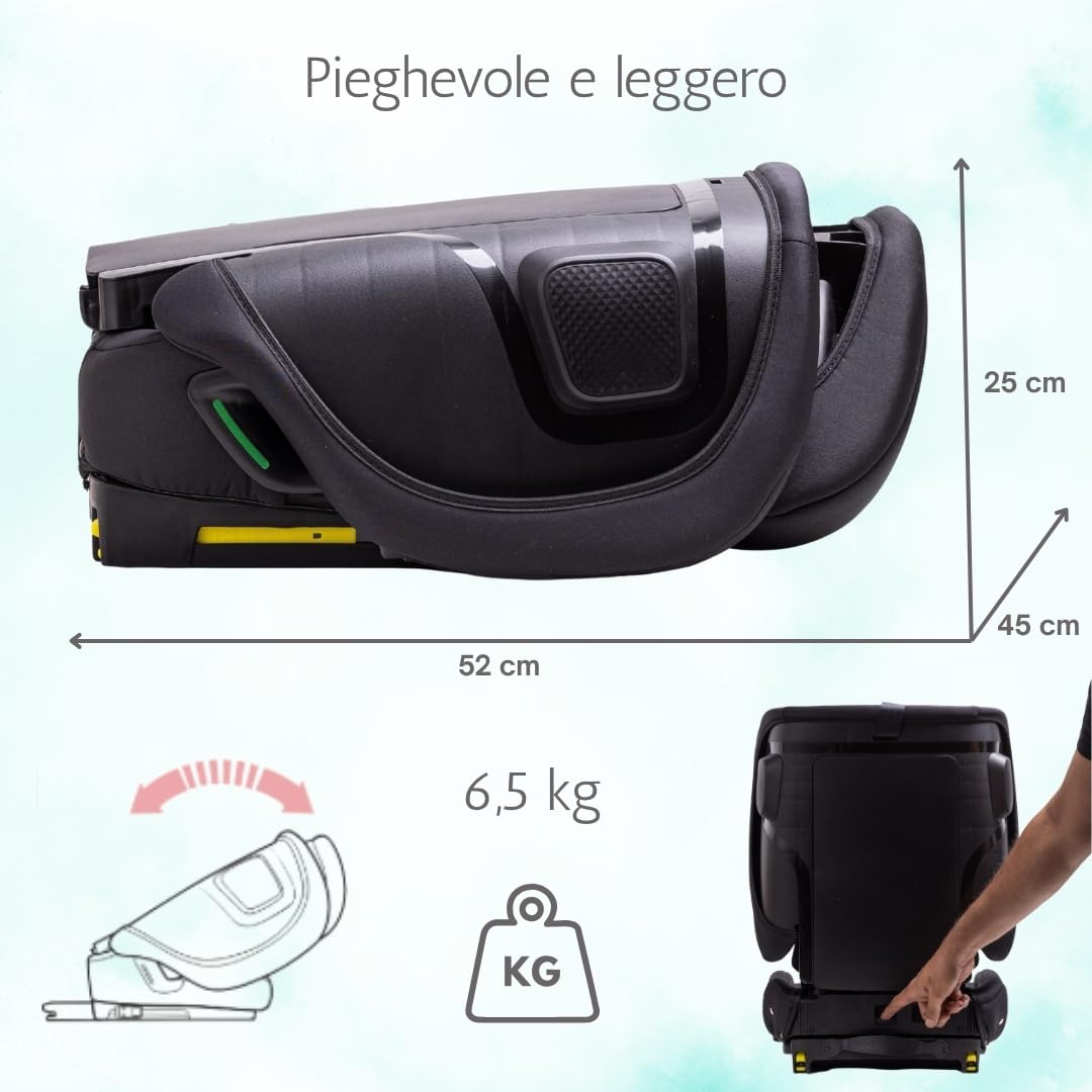Urban Kanga Wallaroo Grow Seggiolino Auto Pieghevole ISOFIX 76-150 cm | i-Size R129, Top Tether e imbracatura integrata a 5 punti