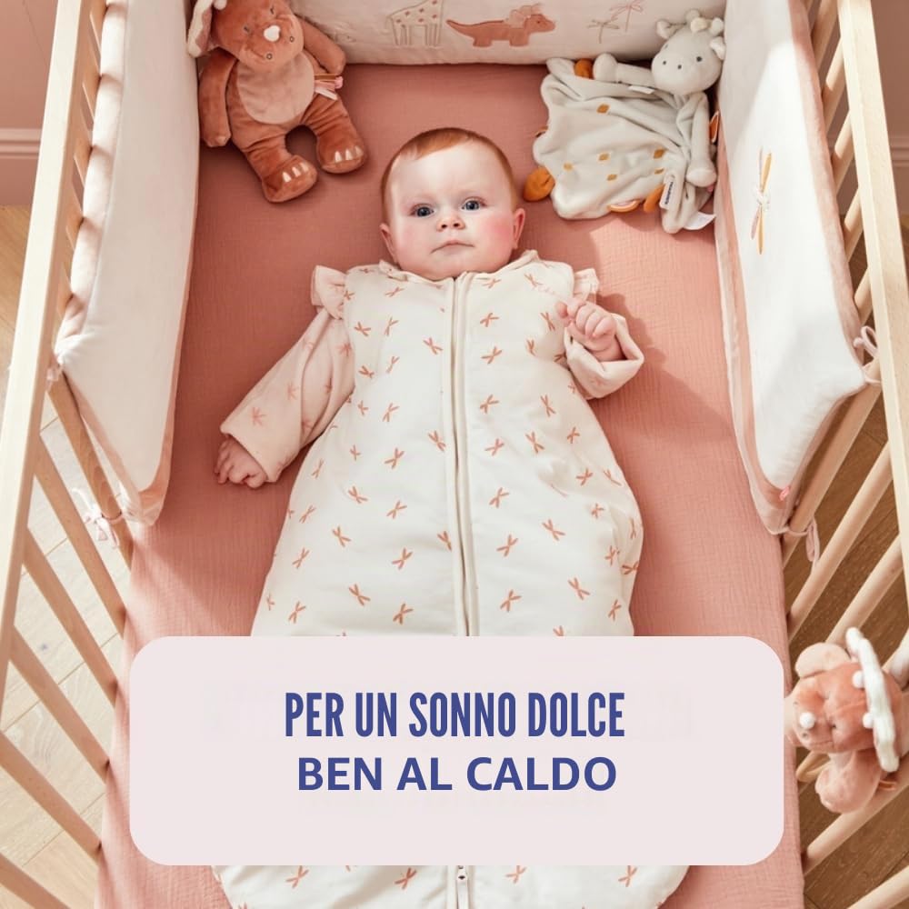 Noukie's - Sacco nanna a mezza stagione 1-6 mesi (70 cm) - Sacco nanna TOG 1-2 - Chiusura con zip - Jersey - Bianco e Rosa