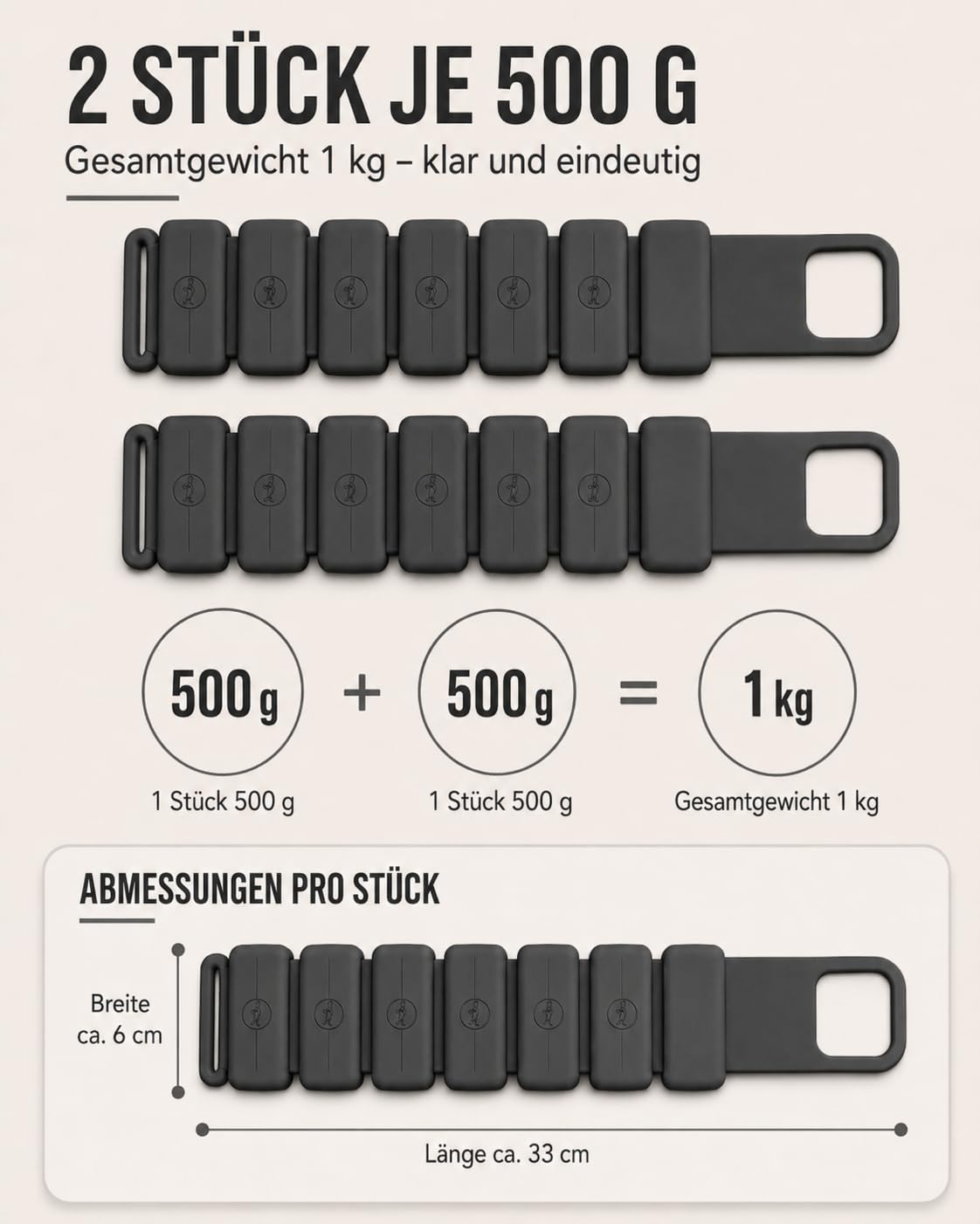 Gewichtsmanschetten 1kg, 2 Stück je 500g Verstellbar Silikon Handgelenkgewichte & Fußgewichte für Beine und Arme, Pilates Gewichte Armgewichte für Damen & Herren, Laufen, Yoga