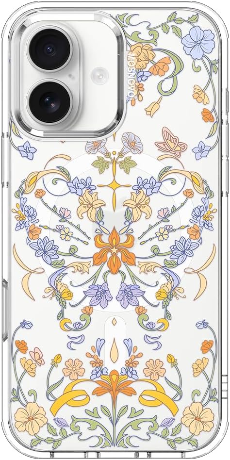 MOSNOVO for iPhone 17 Case, Compatible with Magsafe, Shockproof Military-Grade Protection, Camera Control, Magnetic Clear Phone Case for iPhone 17, Garden of Butterfly Design