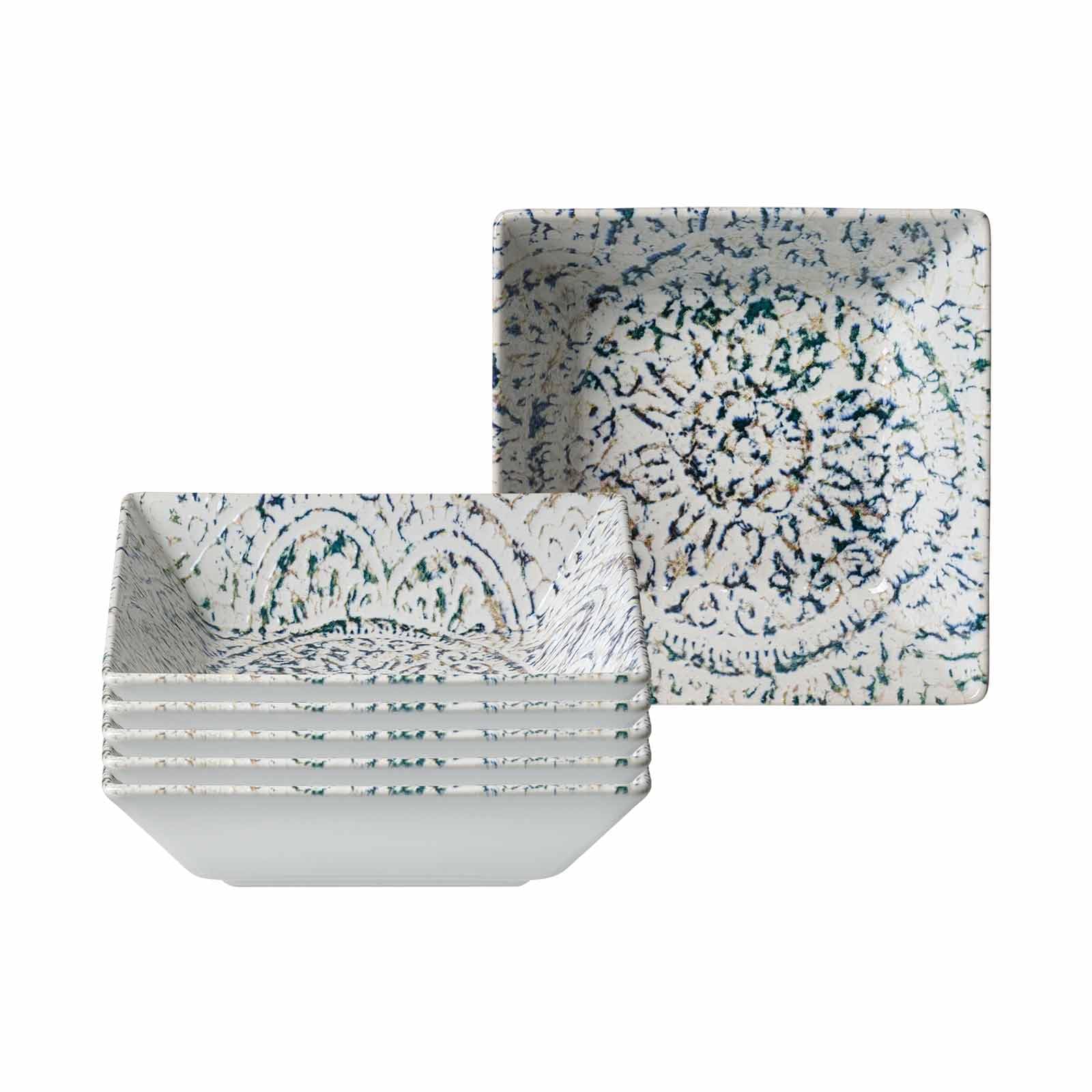 Ritzenhoff & Breker Luigi Servierschalen-Set 6-teilig | Quadratische Schalen 17 x 17 cm (700 ml) | Eckige Beilagenschalen & Snackschüsseln aus Steinzeug
