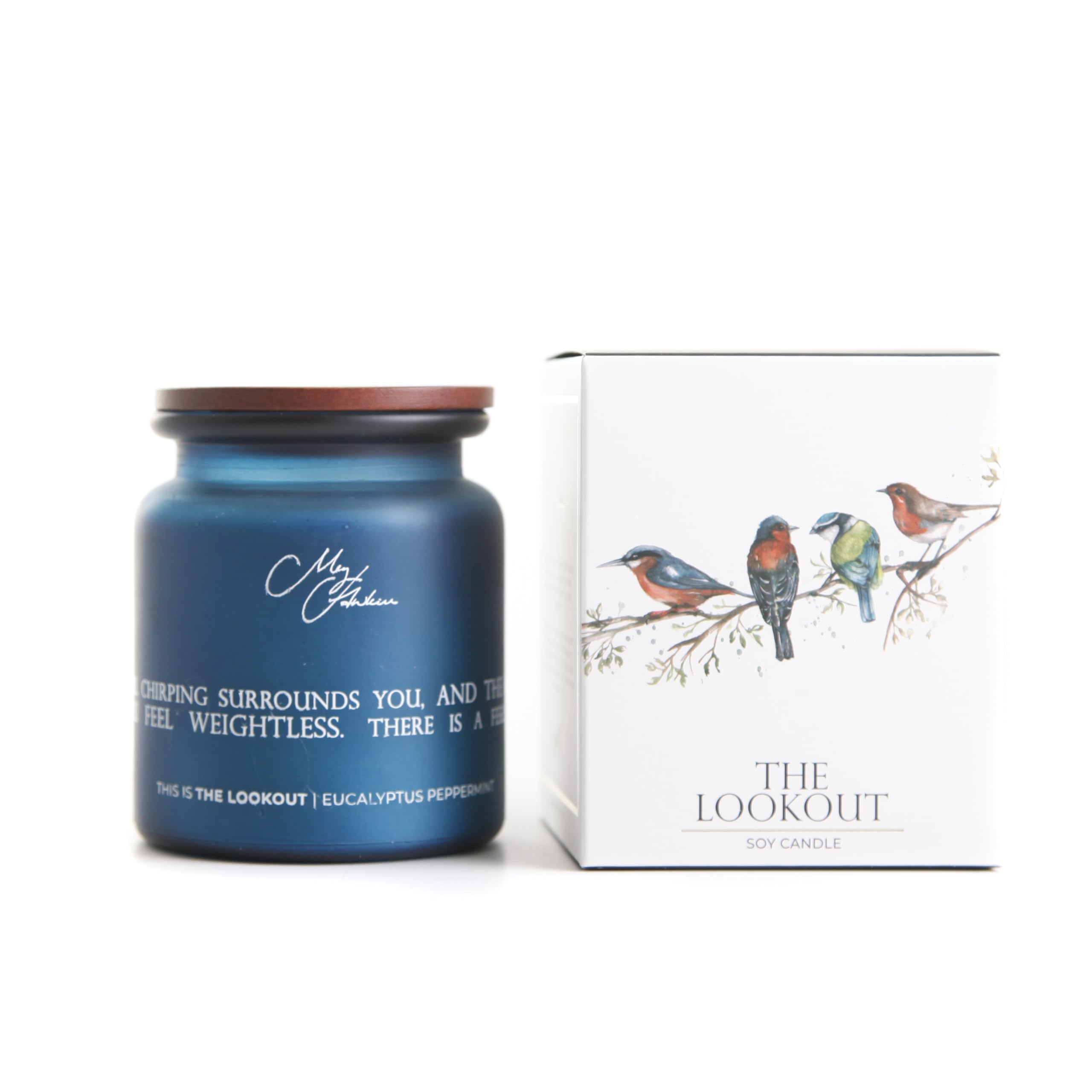 Meg Hawkins Blue The Lookout - British Birds Design Candle | Eucalptus Peppermint Scent By