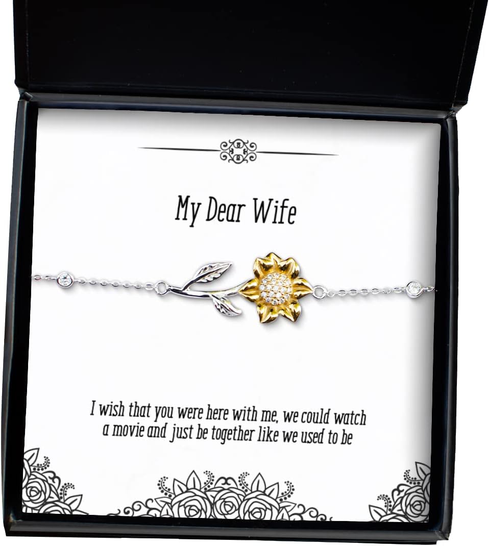 I Wish That You were here with me, we Could Watch a Movie and just be Sunflower Bracelet, Wife Present from Husband, Cute Jewelry for Wife