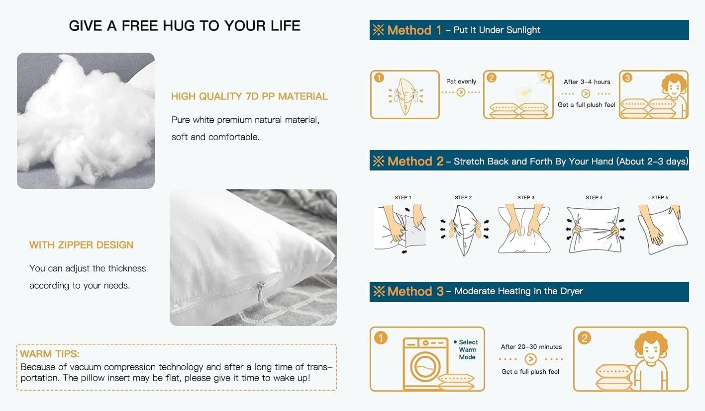 OTOSTAR Premium Outdoor Pillow Inserts 20x20 Inch Set of 4 Waterproof Throw Pillow Inserts Square Garden Patio Stuffer Form Decorative Outdoor Pillows for Couch Bed Sham Cushion Stuffer (White)