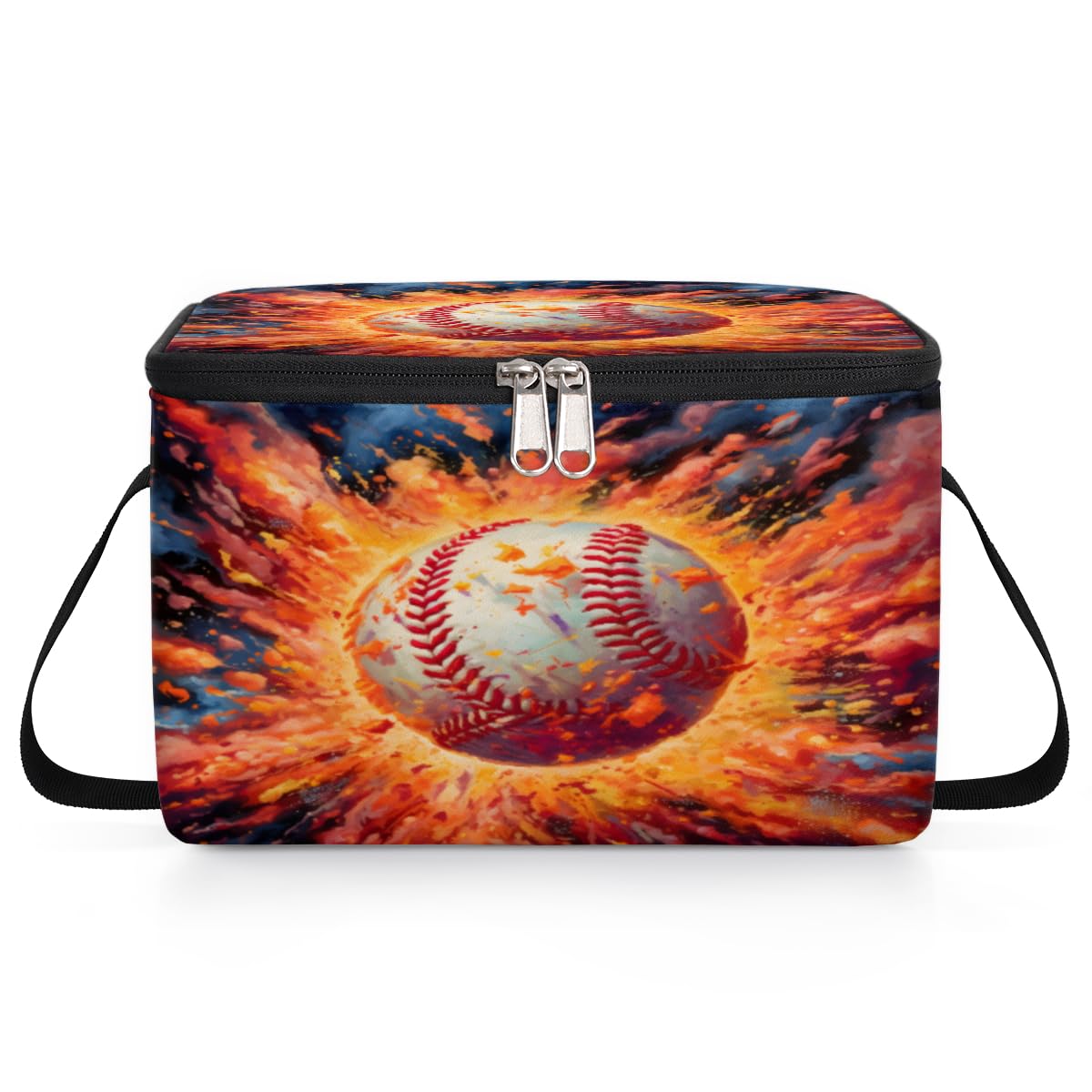 GzLeyigou Fire Baseball Lunch Bags for Women Men 9 Cans, Hot & Cold Food Delivery Bag Insulated Grocery Bag Insulated Lunch Box Cooler Bag for Office Work Picnic Beach