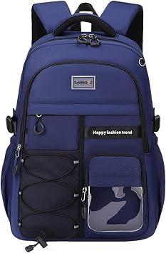 Laptop Backpack Large Cool Aesthetic Waterproof Hiking Travel Backpacks Multiple Pockets Book Bag for College Women Men Navy Blue