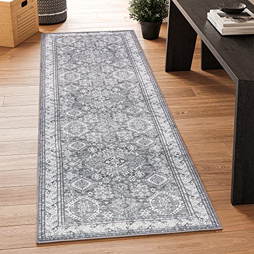 Rugland 2'6X8' Runner Rug - Stain Resistant Entryway Rug, Anti Slip Backing Hallway Runner Rug, Boho Vintage Tribal Area Rugs(Tpr12-Grey, 2'6X8') #TOP5