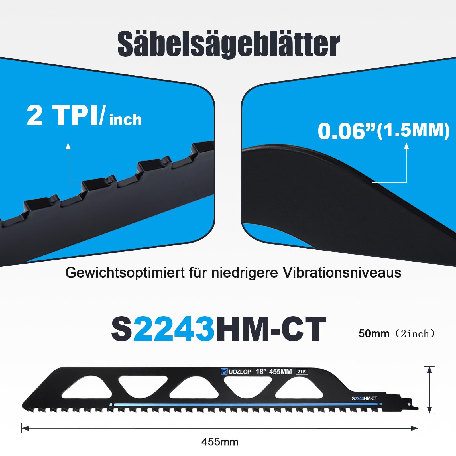 455mm Säbelsägeblätter Stein， 3 Stück säbelsägeblätter hartmetall ，steinsäge，Sägeblätter Säbelsäge für Porenbeton, Metall，Ziegel，Beton (3, 455mm)