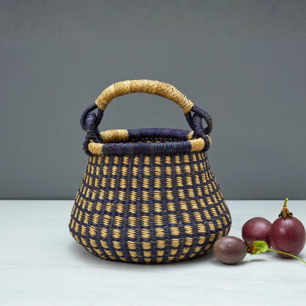 Small African Decorative Basket Navy Black