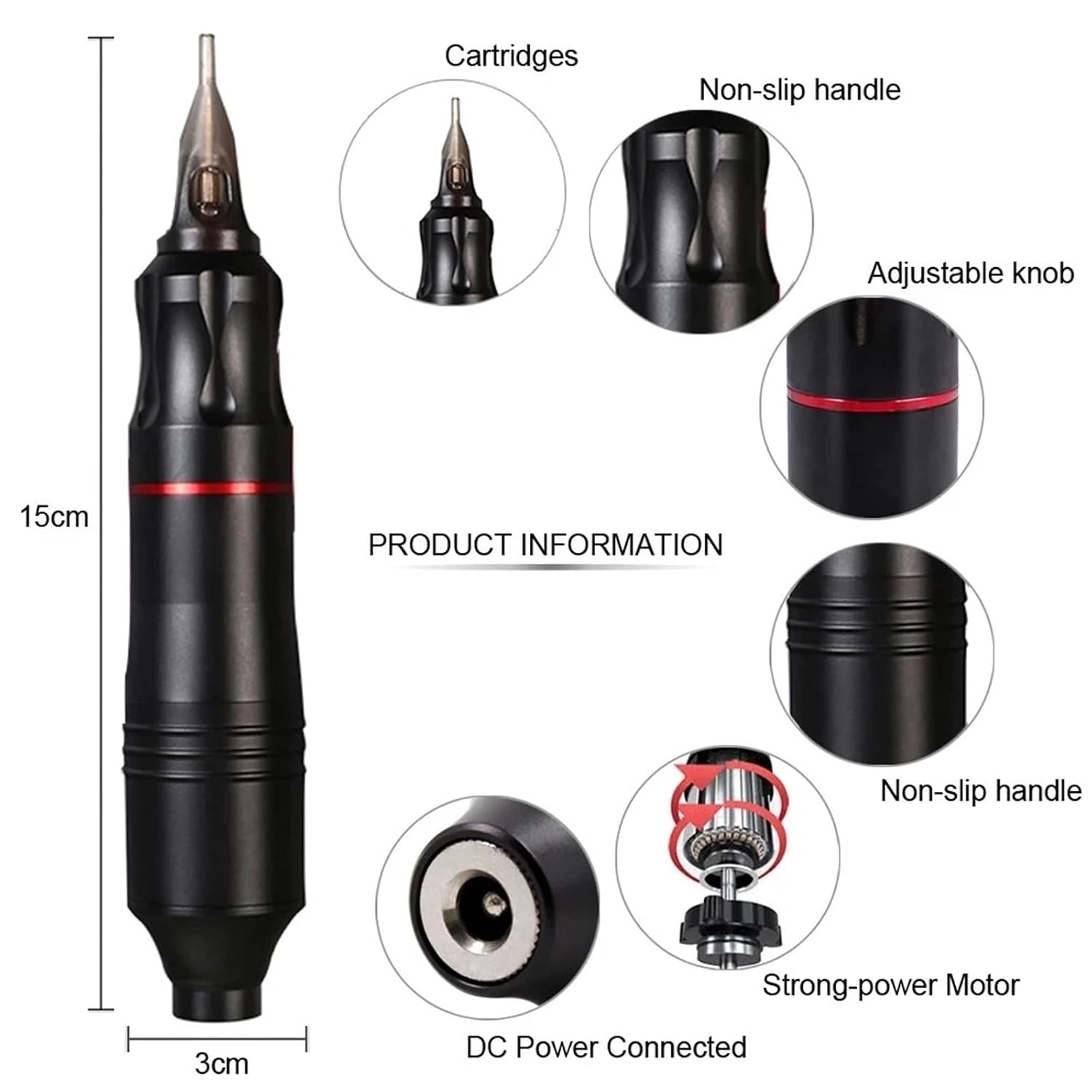 Tattoo Machine Kit Professional Rotary Tattoo Pen Kit with Cartridges Needles Permanent Makeup Machine Set for Tattoo Beginners,Only red tattoo pen